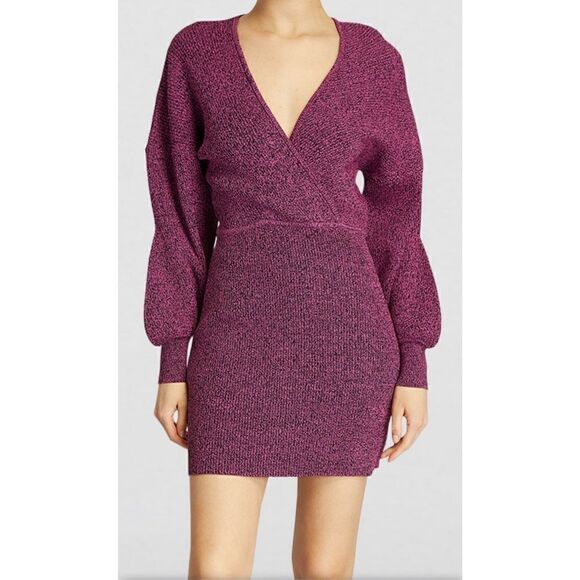 GANNI Puff-Sleeved Mini Dress in Carmine Rose NWT Size Medium - Picture 2 of 16